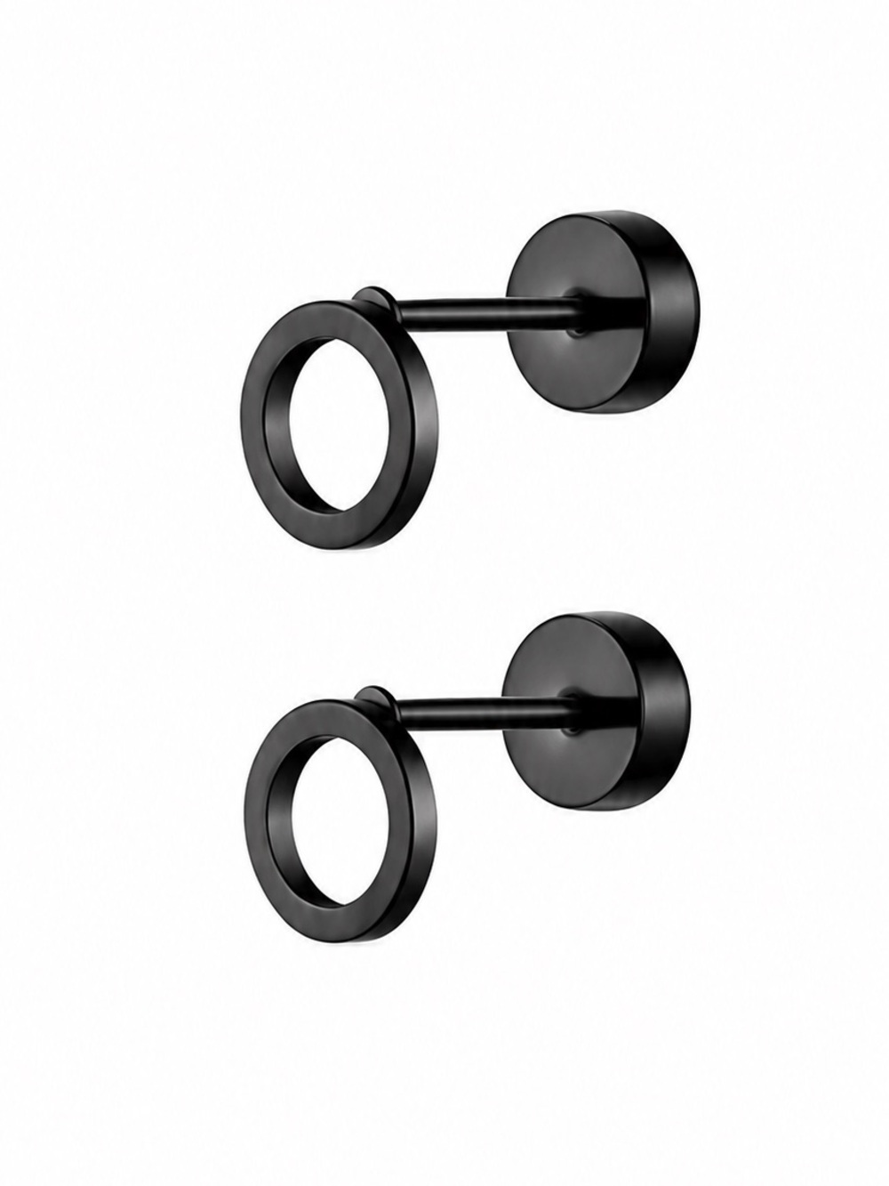 Black Circle Flat Back Stud Earrings 6mm | 20G